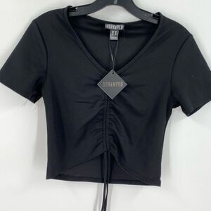 Revamped Black Ruched Crop T-Shirt size M